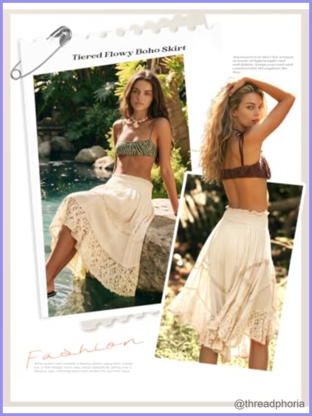 Womens Asymmetrical Lace Tiered Flowy Boho A-Line Midi Skirt - Picture 3 of 5
